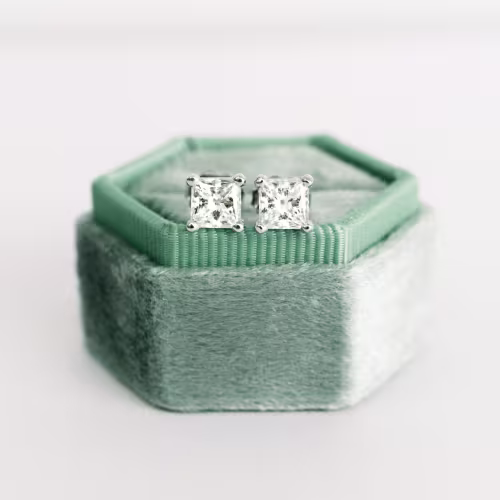 2 ctw Princess Stud Earrings in white gold made with laboratory grown diamonds ADA Diamonds ad design number 002