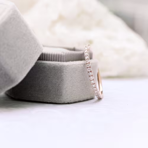 14k Rose Gold French Pavé Three Quarter Eternity Band with Lab Diamonds Ada Diamonds Design Number AD-175 Artistic Image in Box