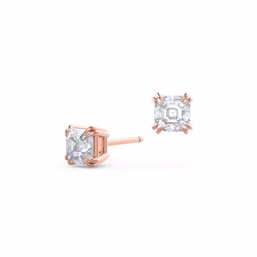 1.0 Carat Lab Diamonds set in 14k Rose Gold Asscher Stud Earrings (Main View)