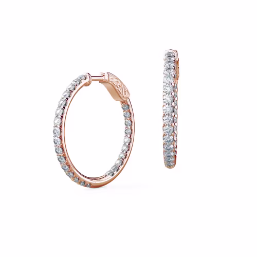 14k Rose Gold Inside Out Diamond Hoop Earrings featuring 1.0 ctw Round Brilliant Lab Diamonds ()