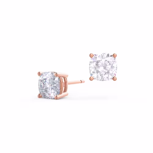 2.0 Carat Synthetic Diamonds set in Rose Gold Cushion Stud Earrings (Main View)