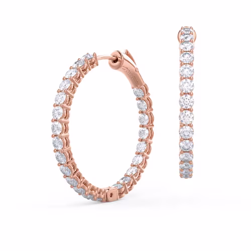 Round Lab Grown Diamonds set in Rose Gold Prong-Set Inside Out Diamond Hoop Earrings (Main View)
