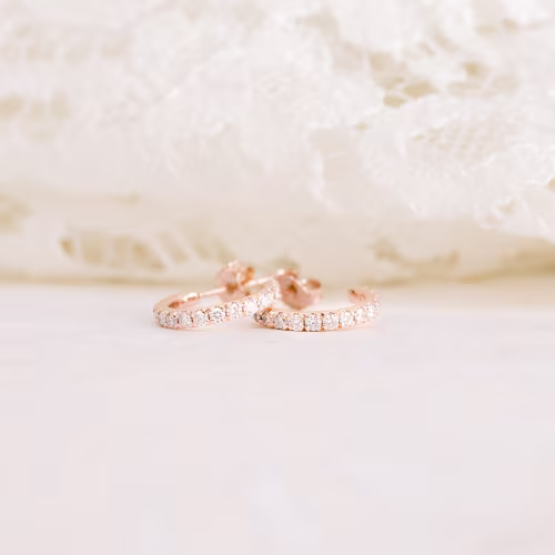 0.63 ctw Round Lab Diamonds set in 14kt Rose Gold Diamond J Huggie Hoop Earrings (Main View)