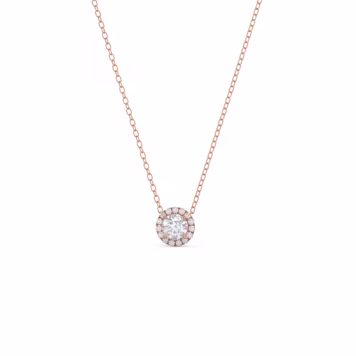 High Quality Round Man Made Diamonds set in Rose Gold Single Halo Pendant (Main View)