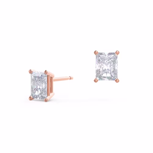 High Quality 1.4 Carat Man Made Diamonds set in 14k Rose Gold Radiant Diamond Stud Earrings (Main View)