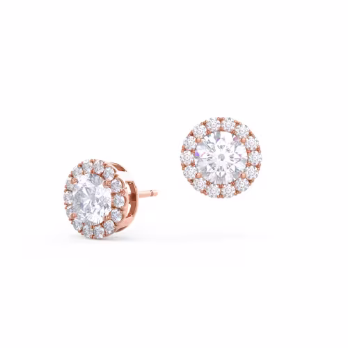 Round Lab Diamonds set in Rose Gold Diamond Single Halo Round Stud Earrings (Main View)