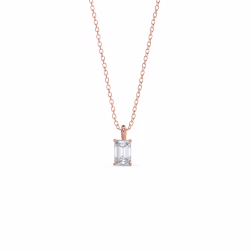 0.7 Carat Man Made Diamonds set in 14k Rose Gold Emerald Cut Diamond Pendant (Main View)