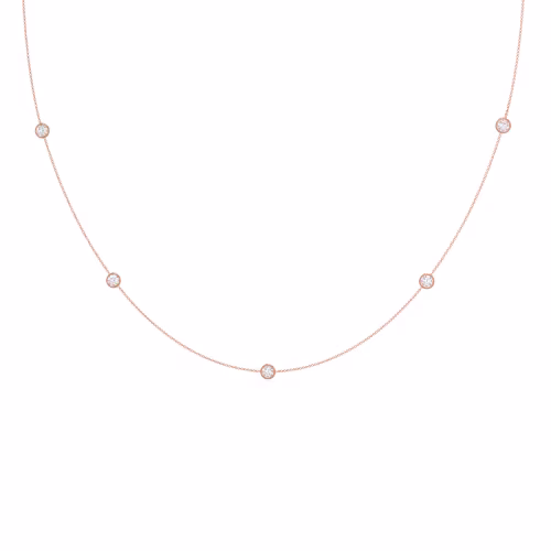 Round Brilliant Created Diamonds set in Rose Gold Five Diamond Station Necklace (Main View)