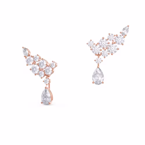 Hand Selected Diamonds set in Rose Gold Round and Pear Shape Diamond Cluster Earrings (Main View)