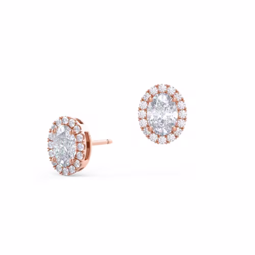 Lab Diamonds set in Rose Gold Halo Oval Diamond Stud Earrings (Main View)