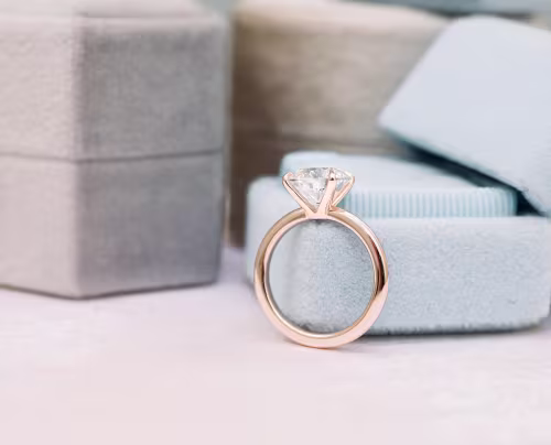 Rose Gold Round Classic Four Prong Solitaire featuring Lab Diamonds