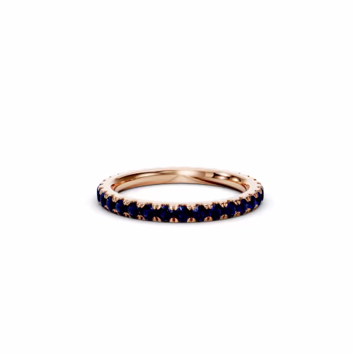 synthetic sapphire round u pavé eternity band in rose gold perspective view