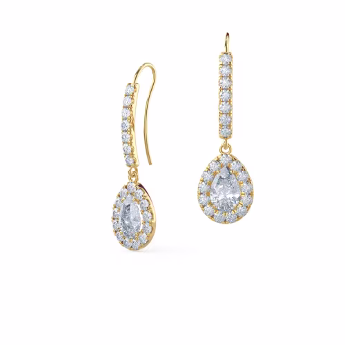Heavenly Single Halo Lab Created Diamond Dangle Earrings in Yellow Gold Design-184