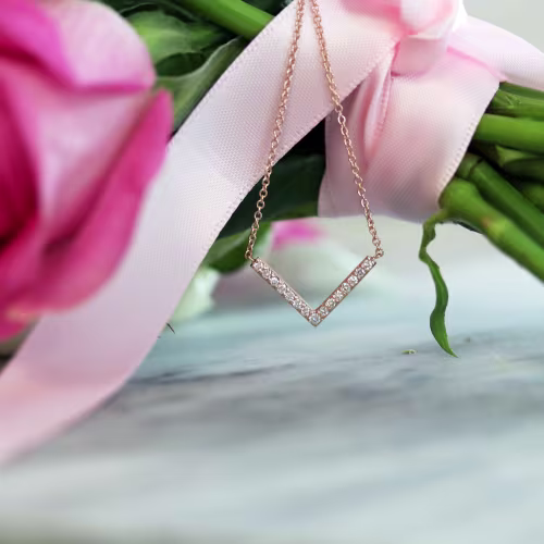 rose gold v necklace man made diamonds