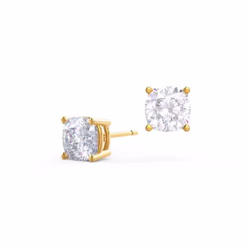 2.0 ct Lab Diamonds set in Yellow Gold Cushion Stud Earrings (Main View)