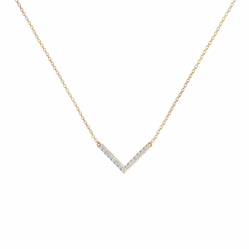 Hand Selected 0.24 Carat Round Man Made Diamonds set in 14k Yellow Gold Diamond V Necklace (Main View)