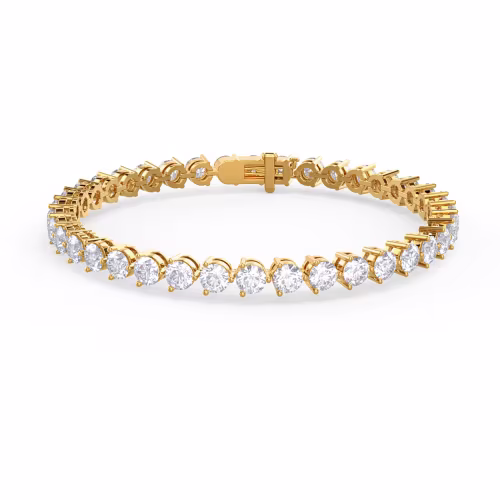 Round Man Made Diamonds set in Yellow Gold Lab Diamond Three Prong Tennis Bracelet (Main View)