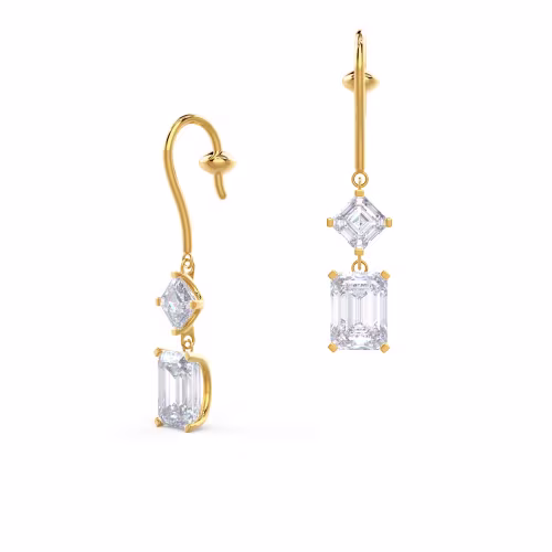 emerald and asscher cut drop earrings in yellow gold