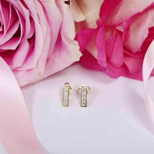 14k yellow gold bar drop fashion earrings