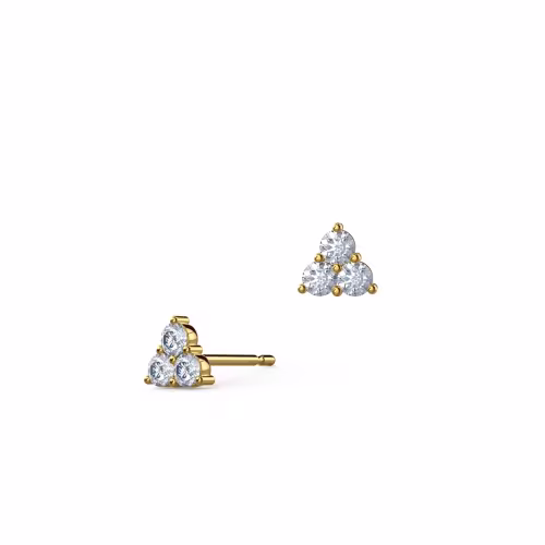 0.18 Carat Round Brilliant Diamonds set in 14k Yellow Gold Three Stone Diamond Earrings (Main View)