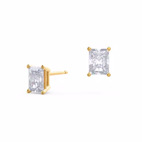 High Quality 1.4 Carat Man Made Diamonds set in 14k Yellow Gold Radiant Stud Earrings ()