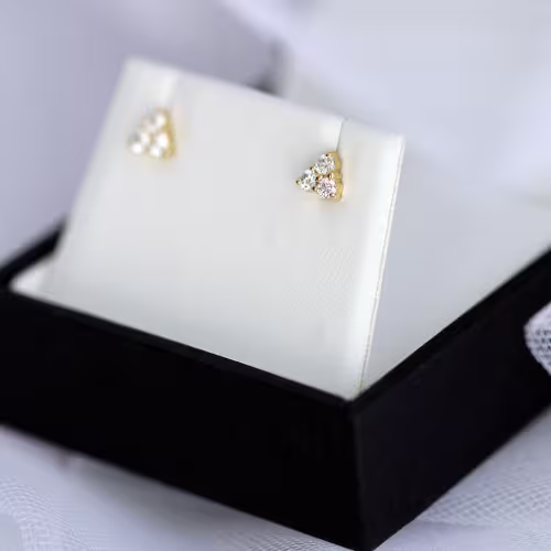 yellow gold three stone delicate lab diamond earrings