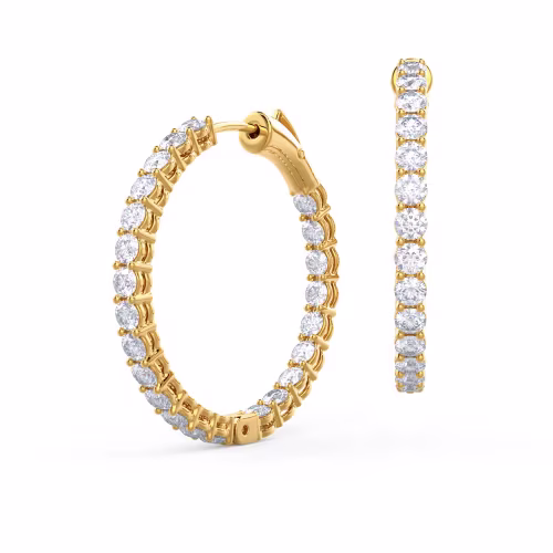 High Quality Round Created Diamonds set in Yellow Gold Prong-Set Inside Out Diamond Hoop Earrings (Main View)