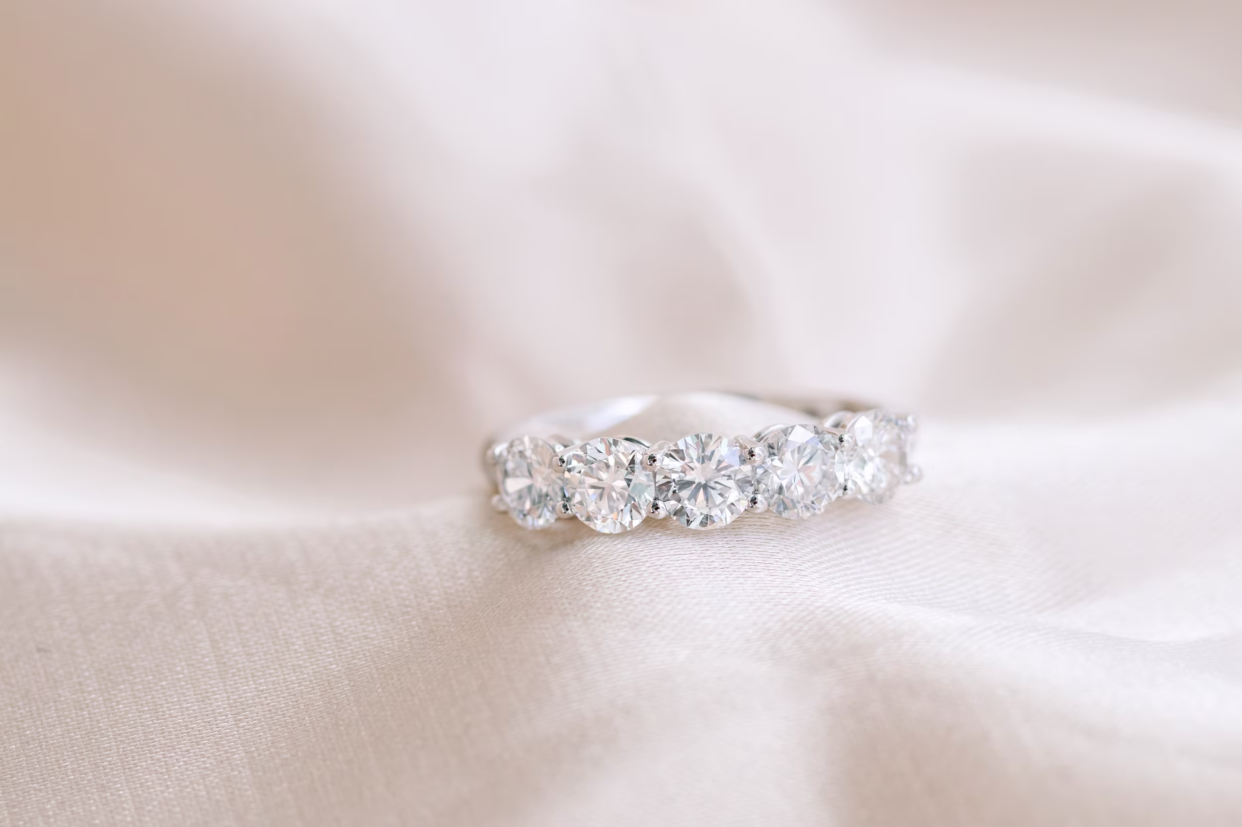 Round Brilliant Lab Diamonds set in French U Five Stone (Profile View)