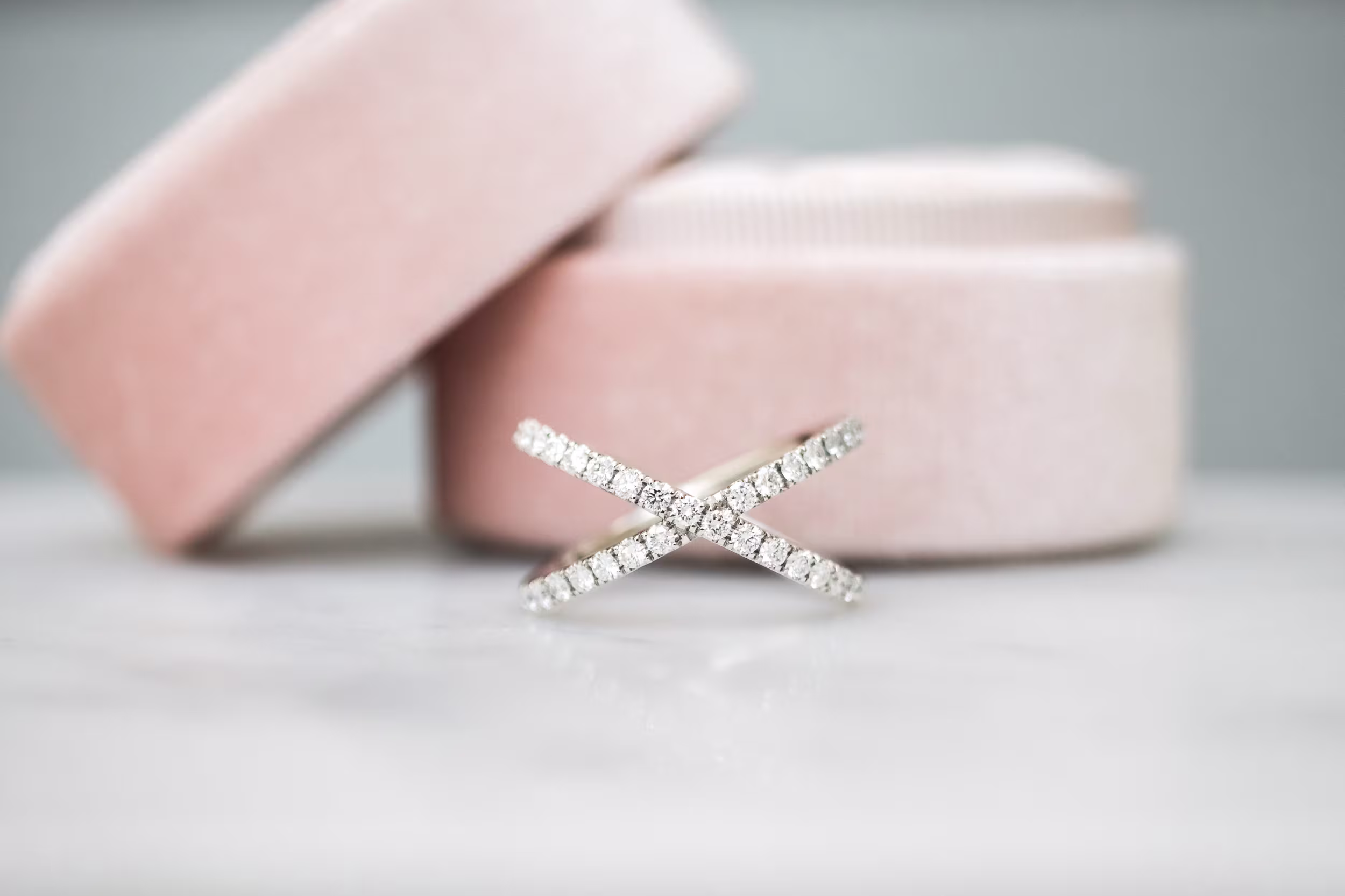 Hand Selected Round Lab Grown Diamonds set in X Wedding Band (Profile View)