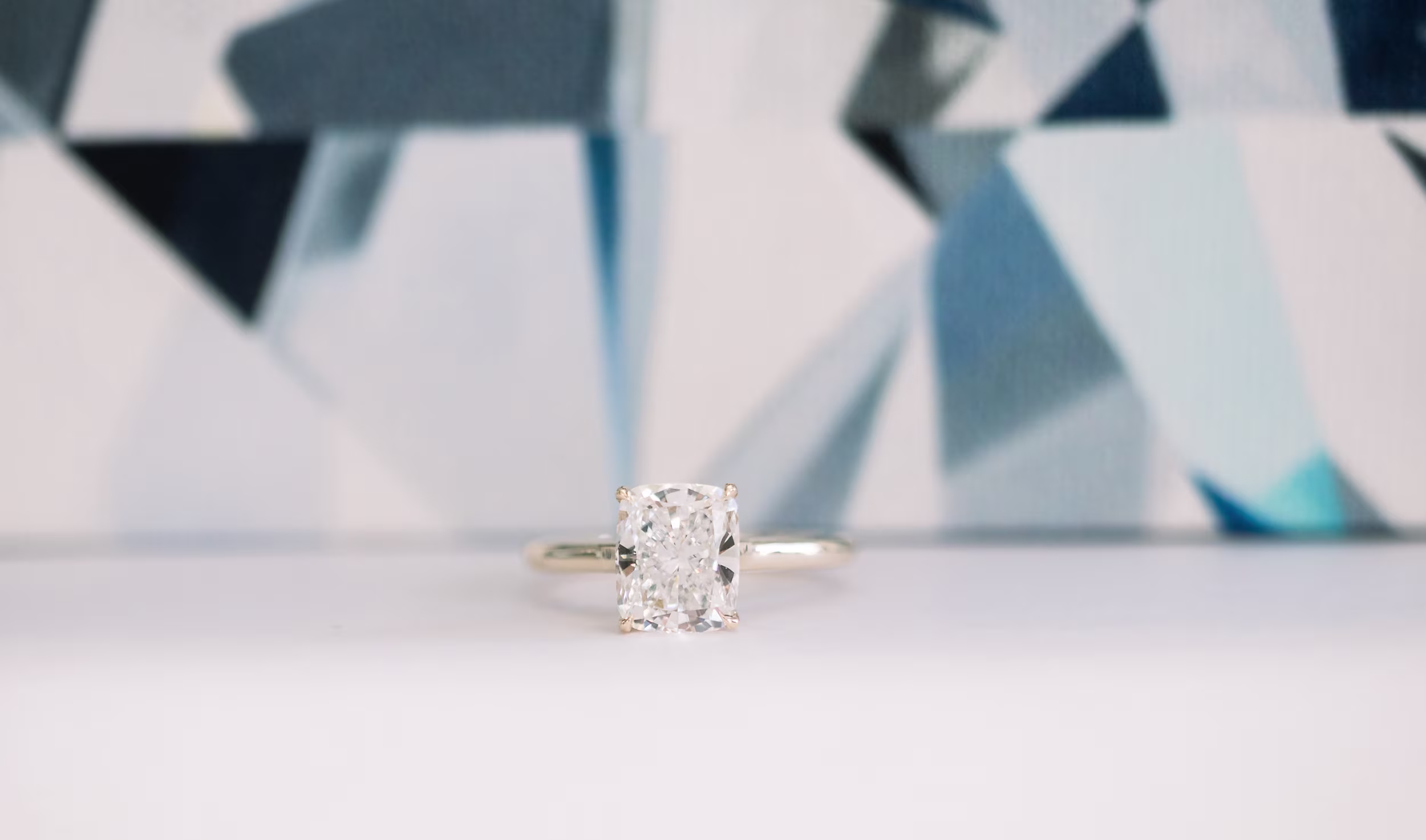 2.0 Carat Lab Created Diamonds set in Yellow Gold Cushion Cathedral Solitaire Diamond Engagement Ring (Main View)