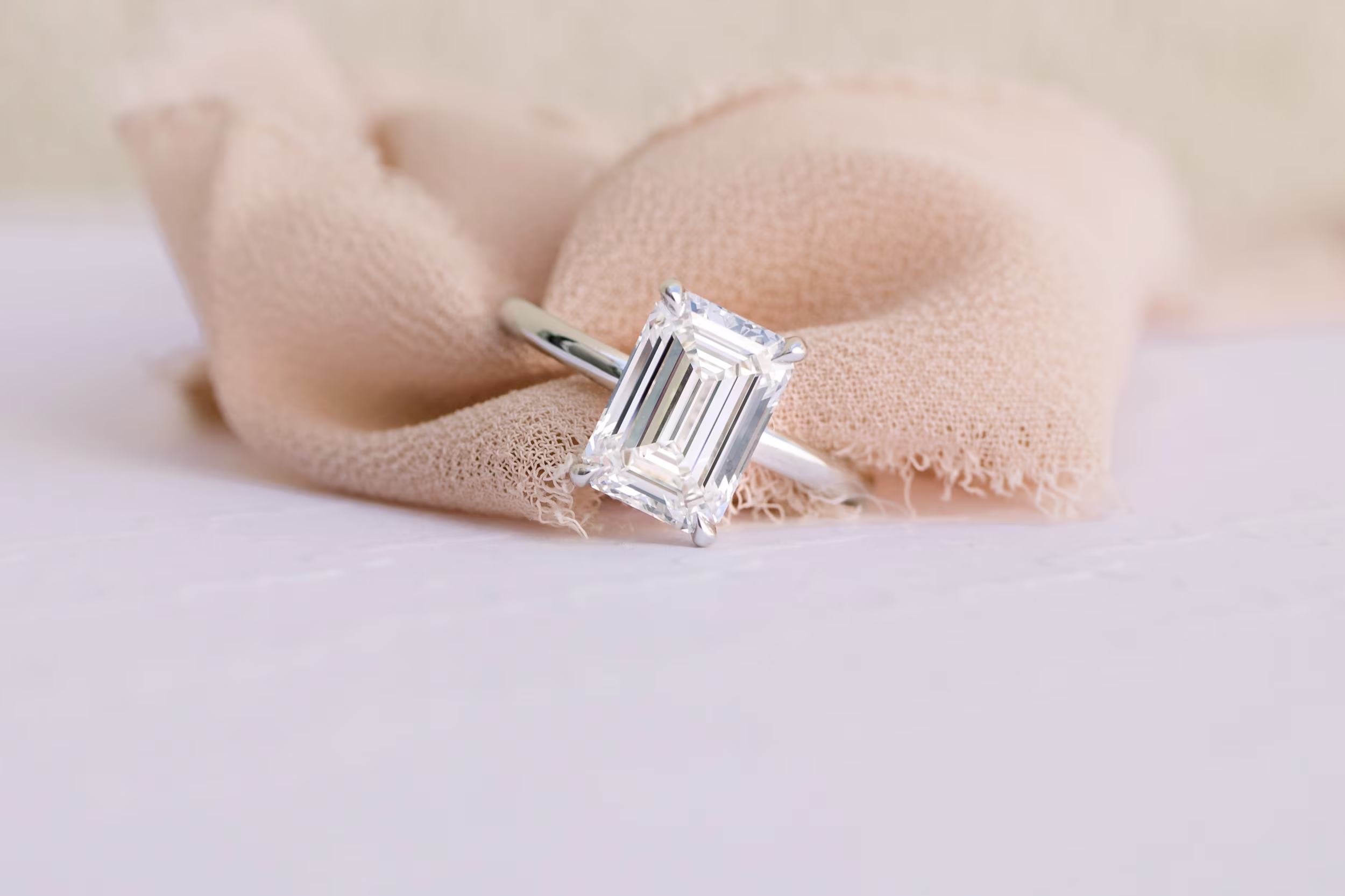 Emerald Lab Diamond Engagement Rings and Wedding Bands