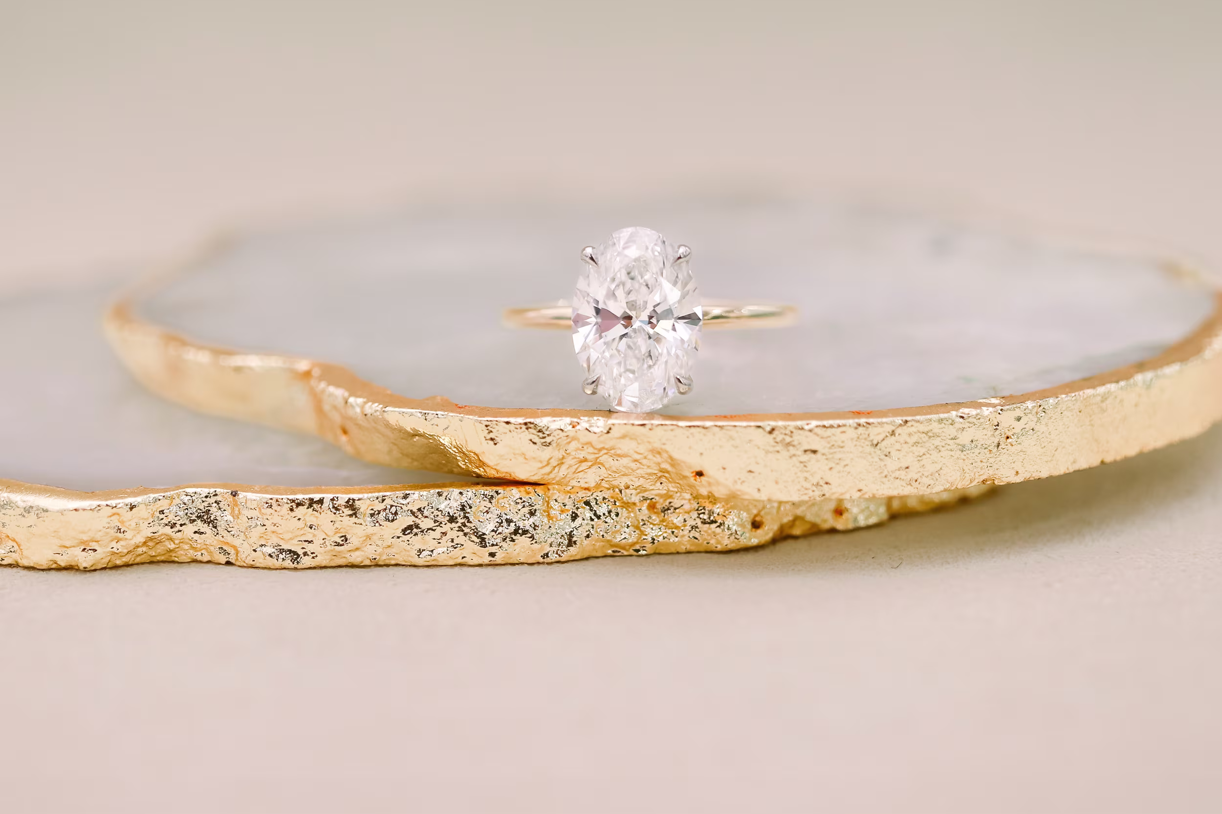 Oval Cathedral Solitaire featuring Lab Diamonds (Profile View)