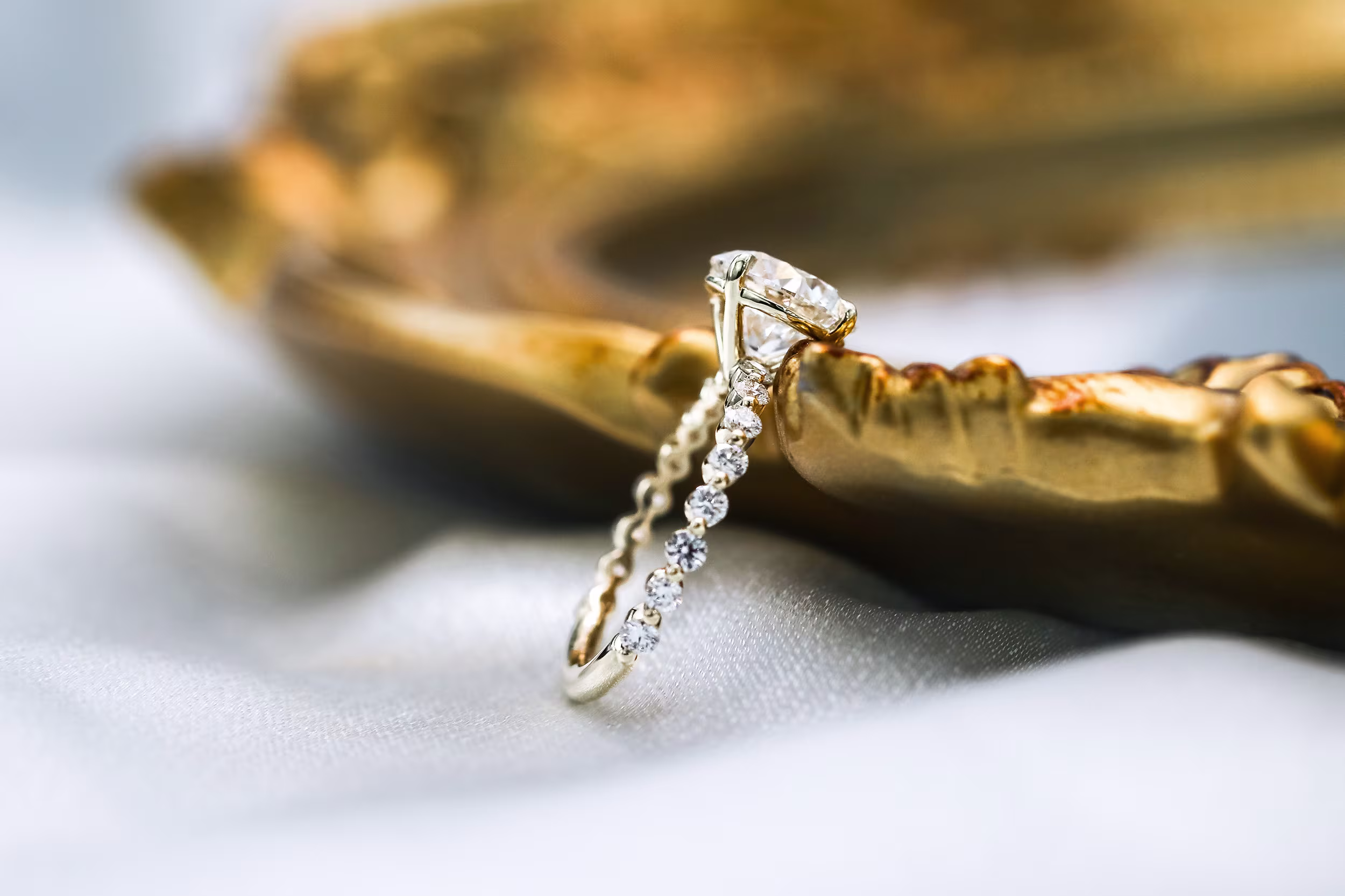 Cushion and Trapezoid Setting featuring Man Made Diamonds (Side View)