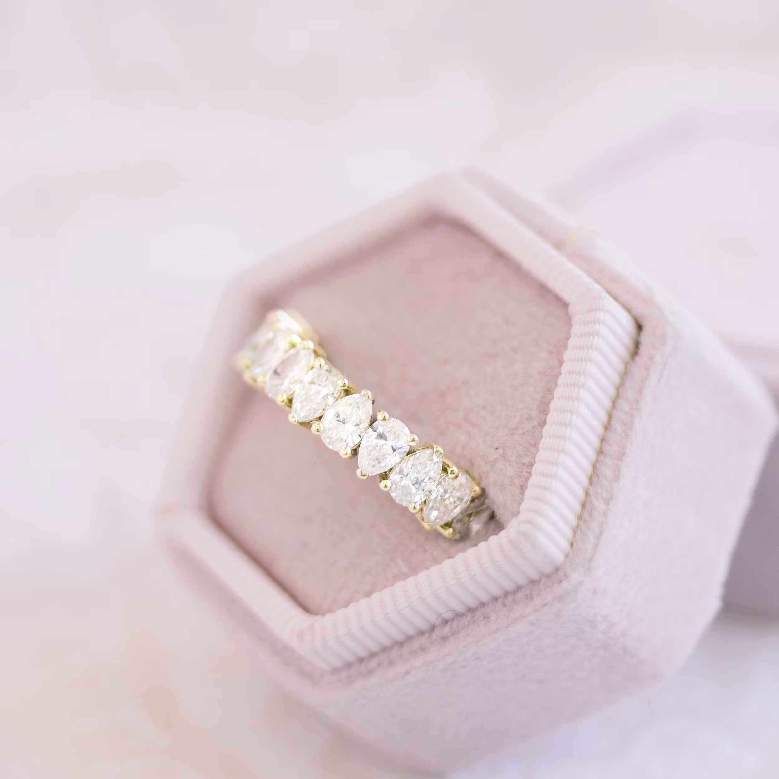 18k yellow gold 3ctw  pear alternating lab diamond eternity band 0.15ct each