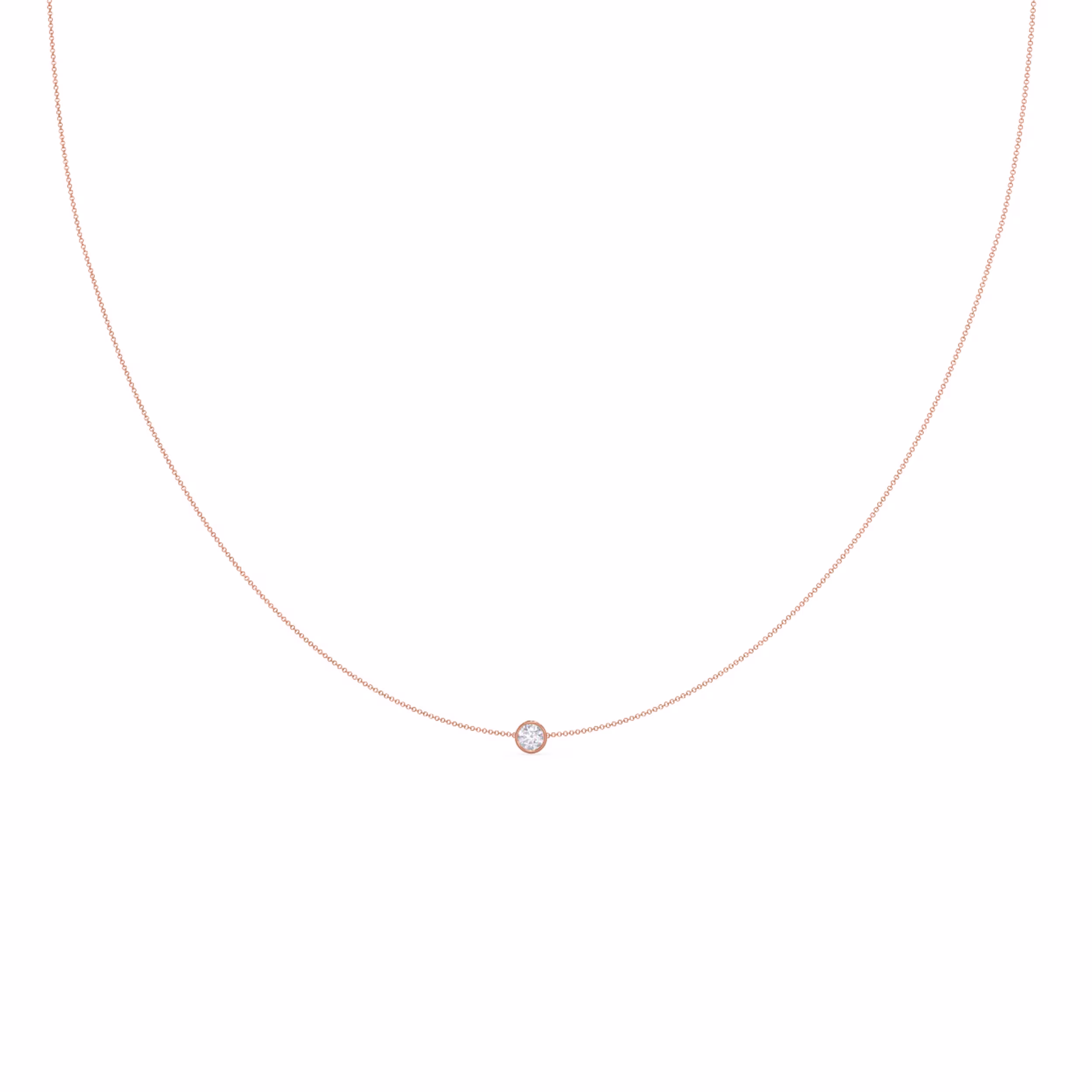 Lab created diamond single floating bezel cosmopolitan necklace in rose gold ADA Diamonds design number 039
