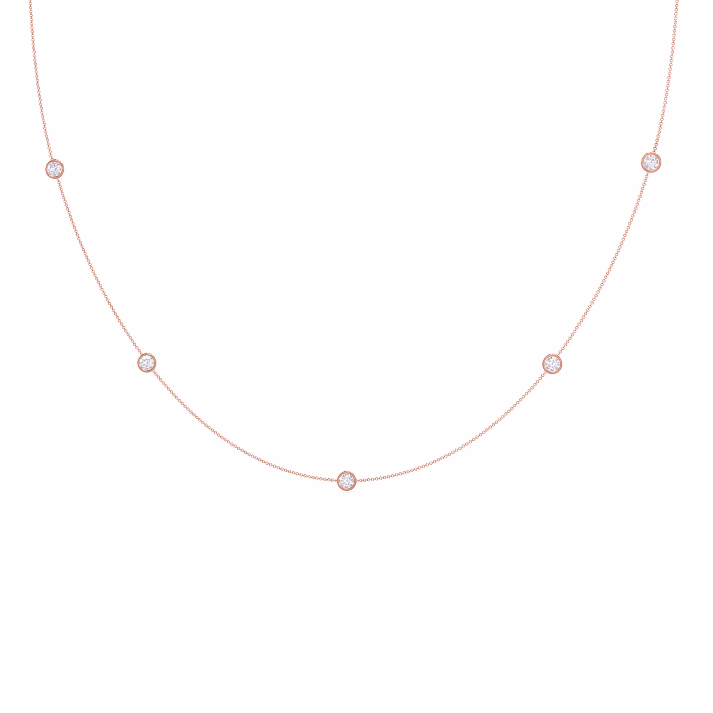 Round Brilliant Created Diamonds set in Rose Gold Five Diamond Station Necklace (Main View)