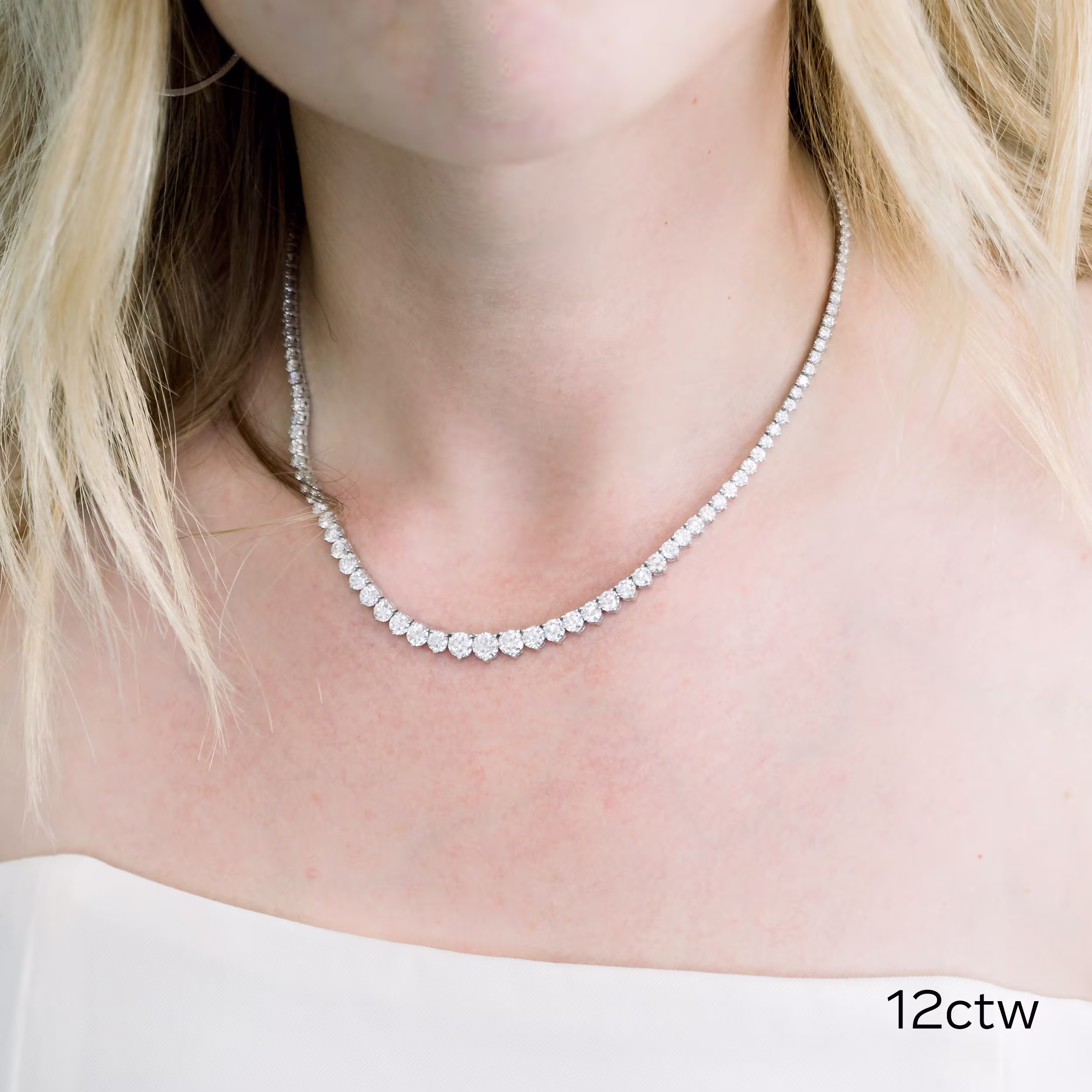 twelve carat round lab diamond choker in white gold ada diamonds design ad 110 on model