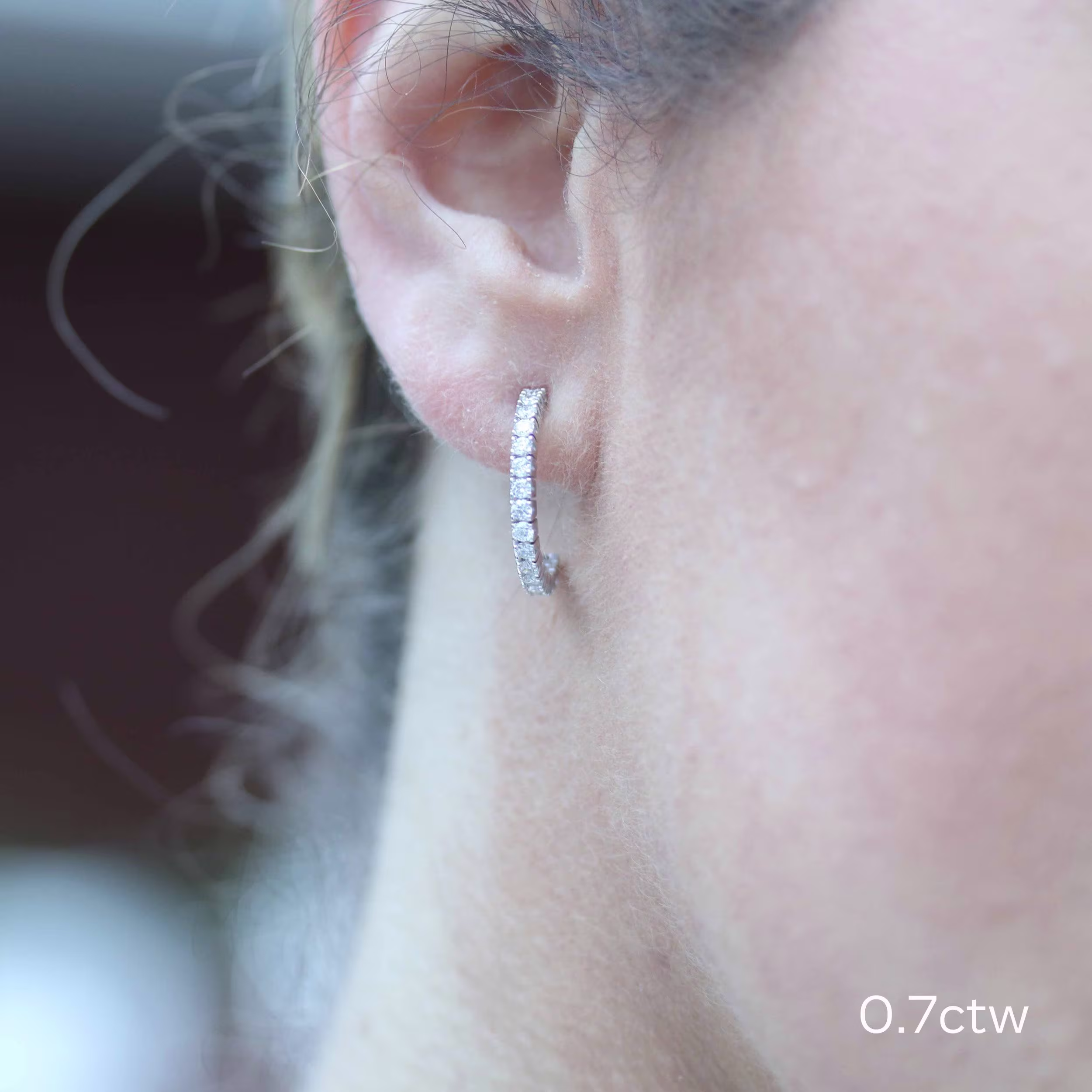 0.7 carat total weight Classic J Hoop earrings in white gold platinum made with laboratory grown diamonds ADA Diamonds ad design number 007