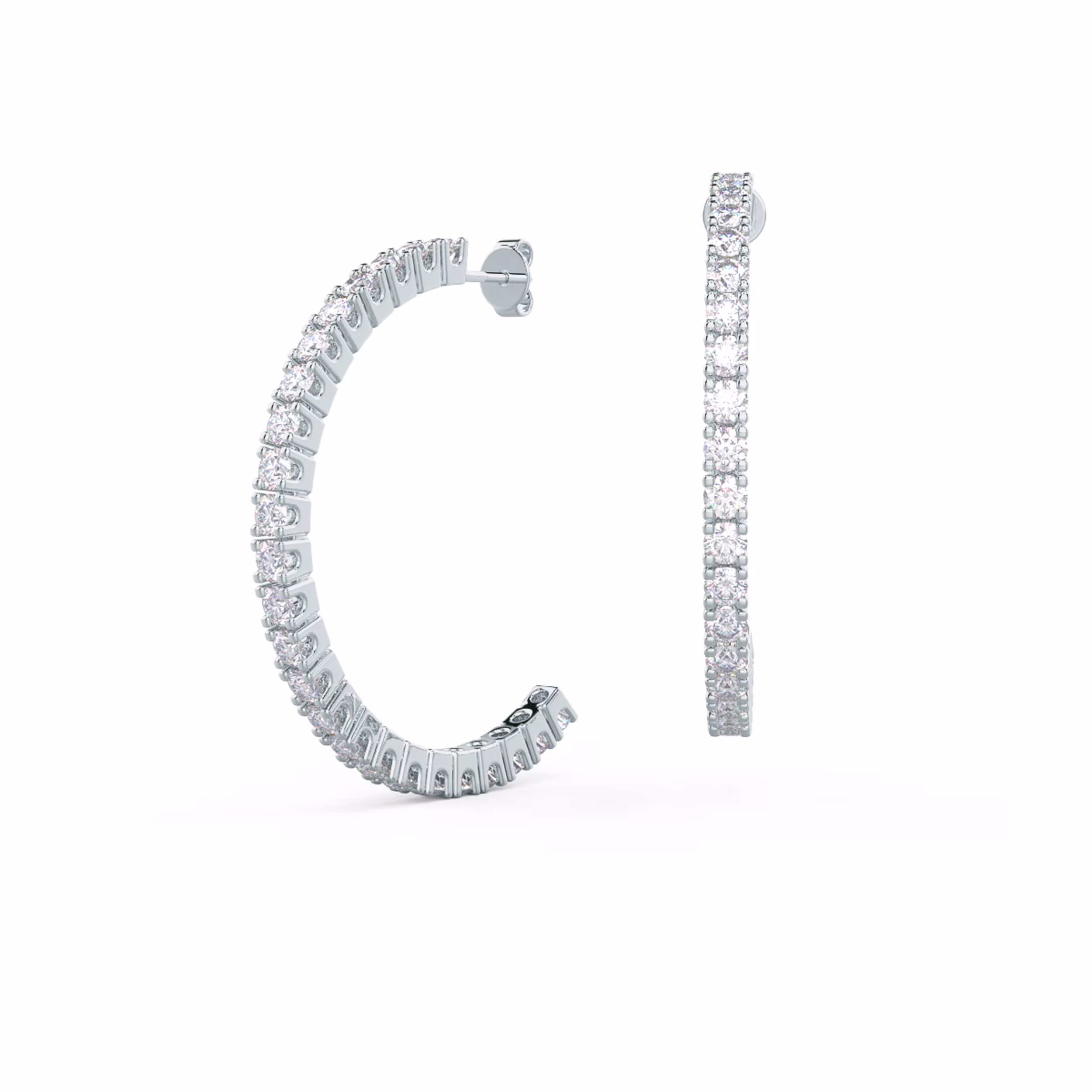 Exceptional Quality 1.0 Carat Round Lab Diamonds set in Platinum Classic J Hoop Earrings (Main View)
