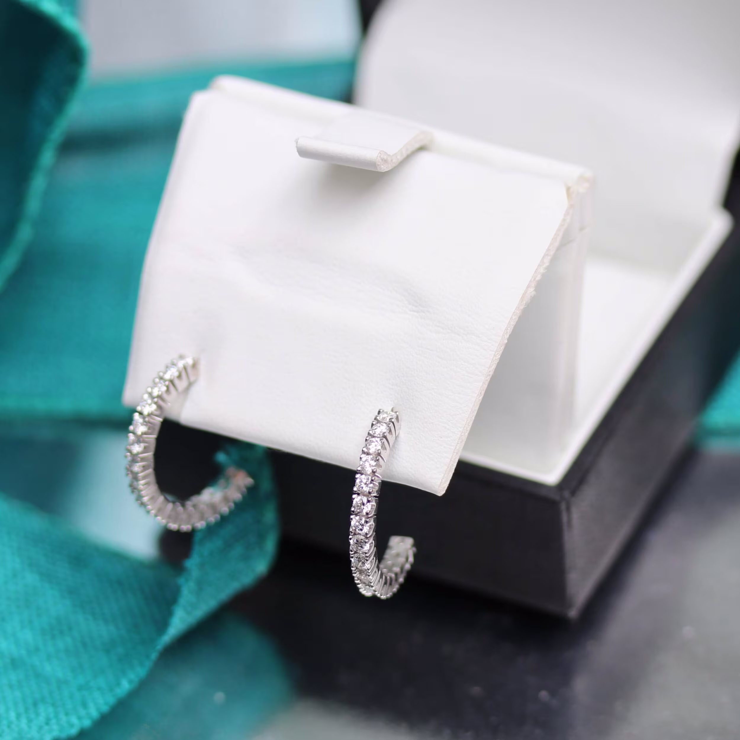 0.7 Carat Round Brilliant Lab Diamonds set in Platinum Classic J Hoop Earrings (Main View)