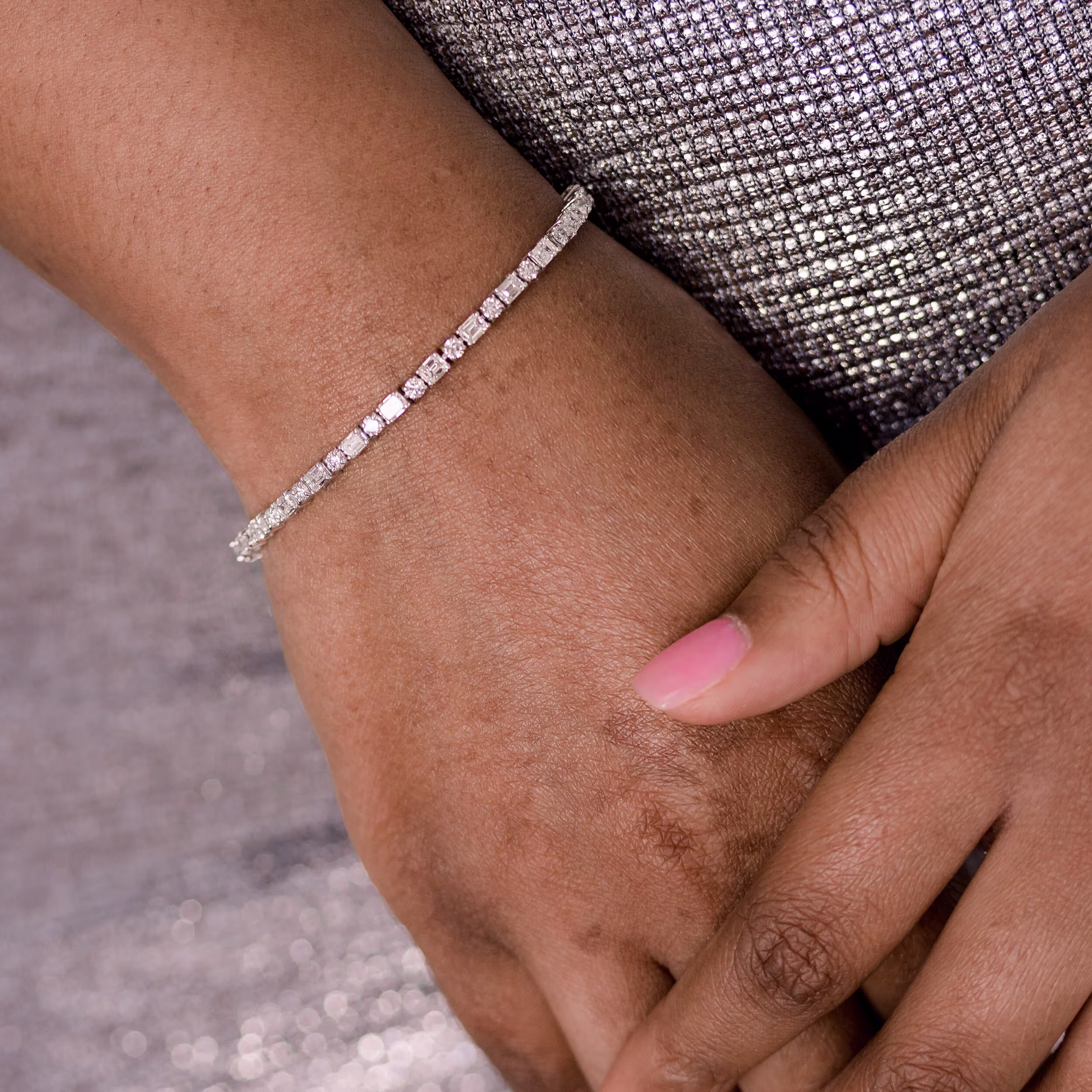 Synthetic Diamonds set in Emerald and Round Bracelet