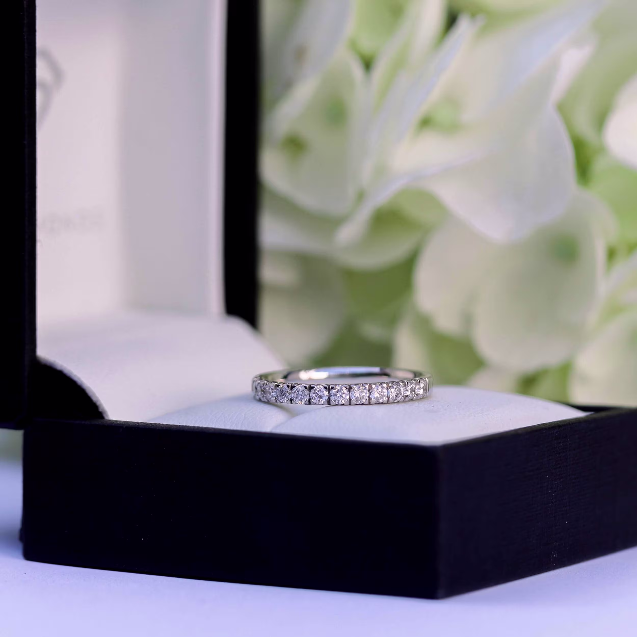 half carat french pavé wedding band with manmade diamonds