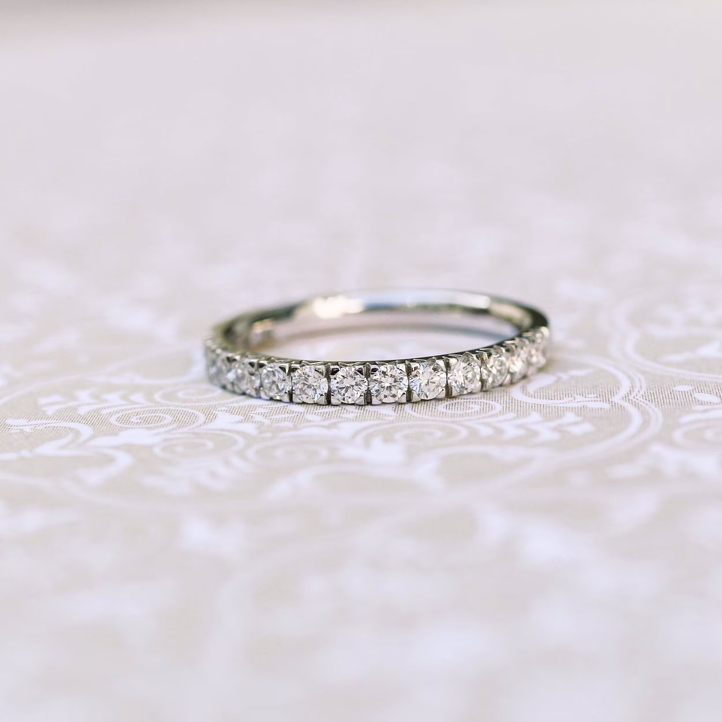 lab diamond french pavé half eternity band in 18k white gold