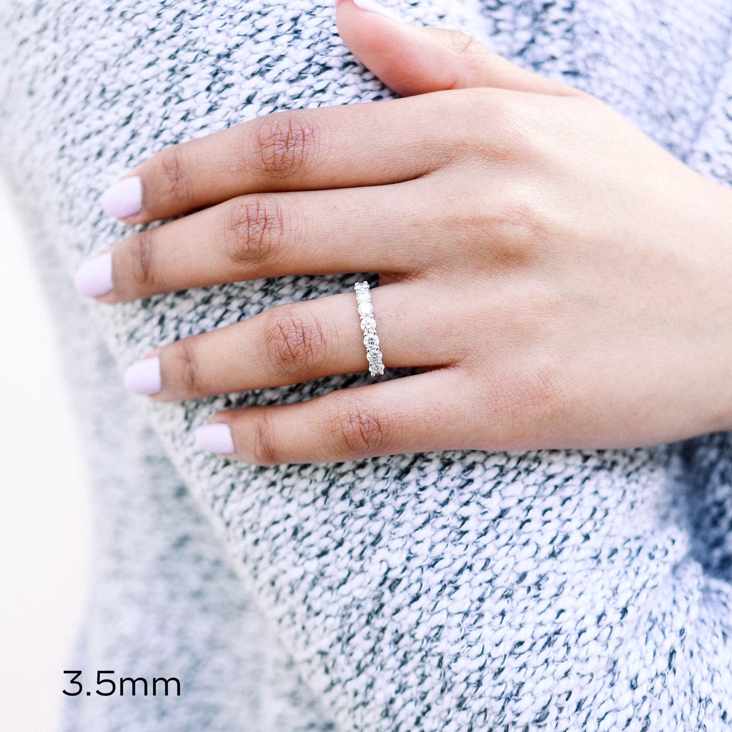 Manmade Diamond Round Seven Stone Wedding Band On Hand Design AD240