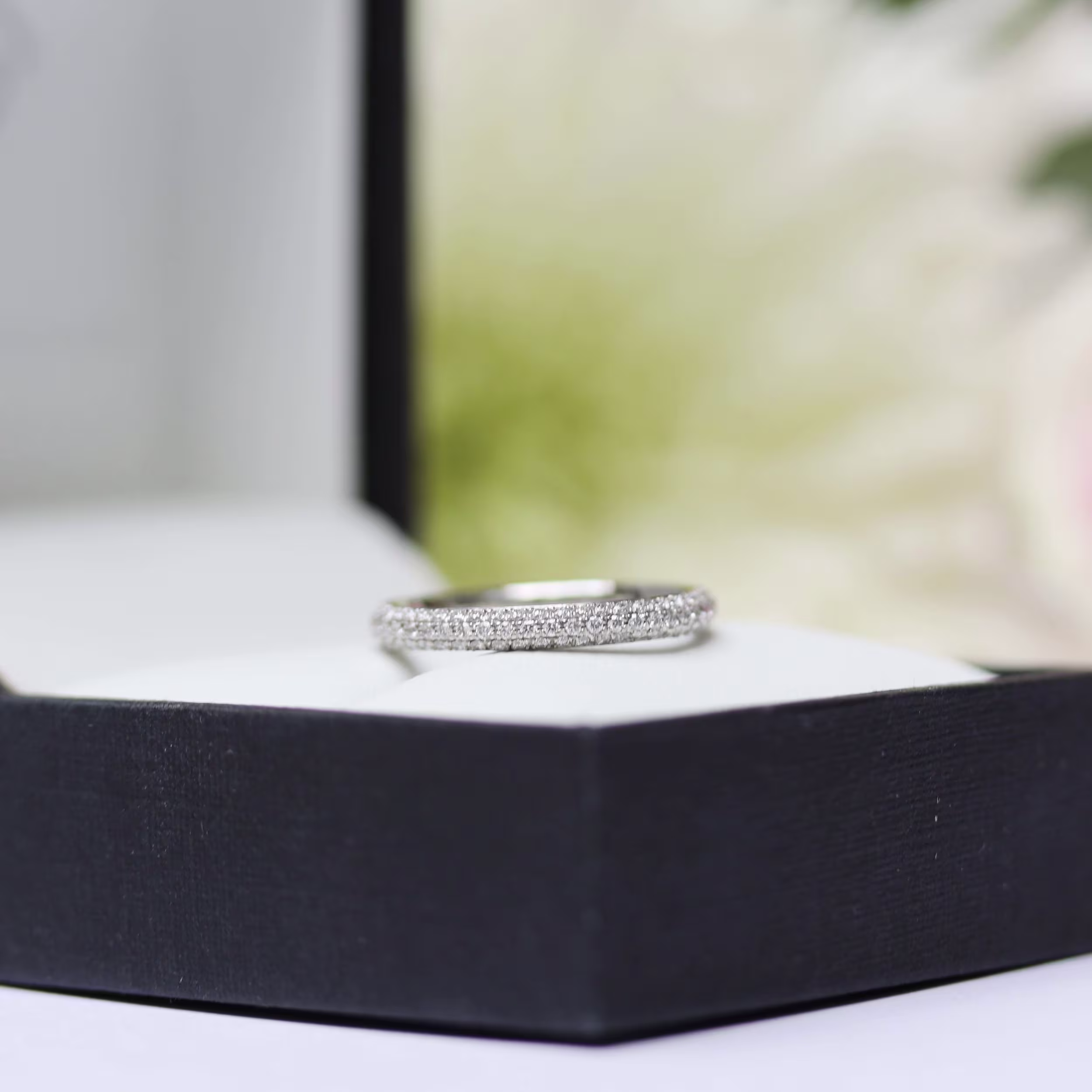 Manmade Diamond Micro Pave Wedding Band In Box AD241