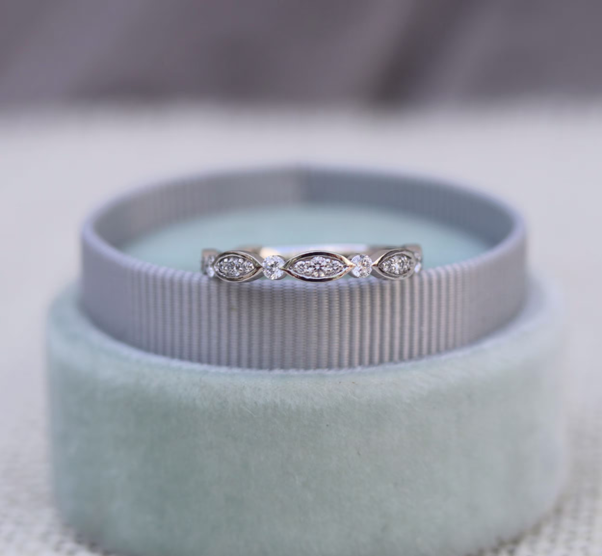 Leaf Swirling Lab Created Diamond Wedding Band in Platinum Proposal Design-216