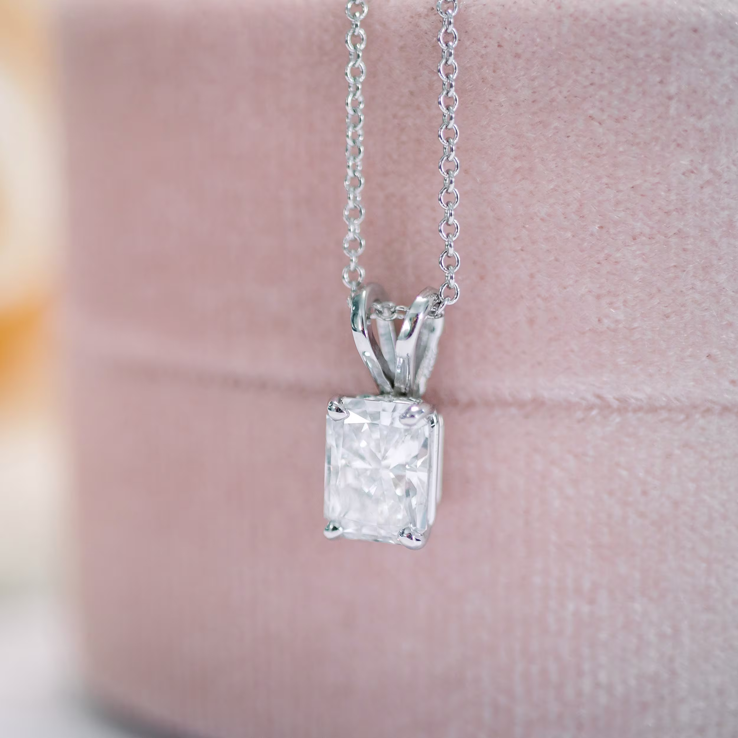 1 ct white gold radiant cut solitaire lab diamond necklace