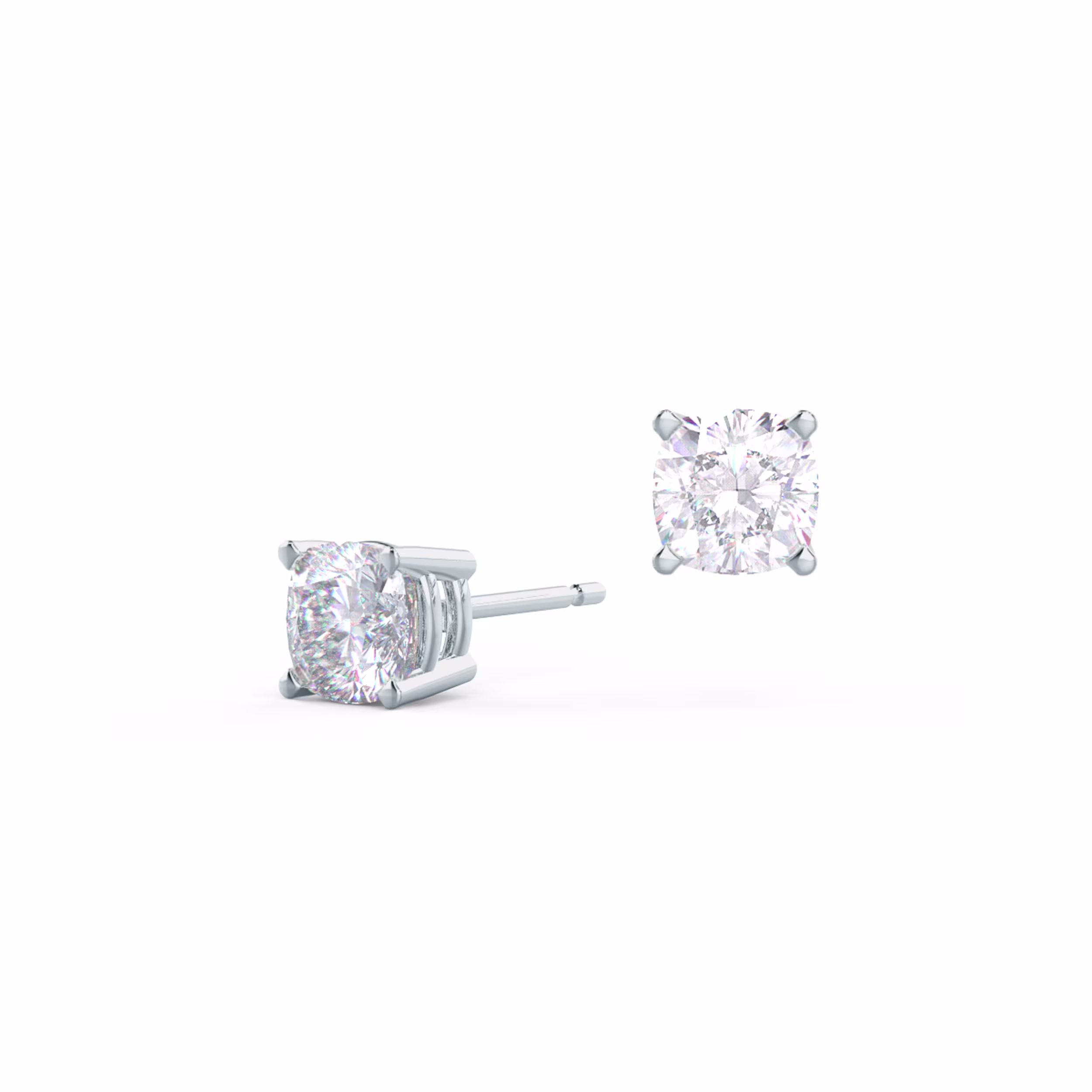 Platinum Cushion Cut Diamond Stud Earrings featuring Man Made Diamonds ()
