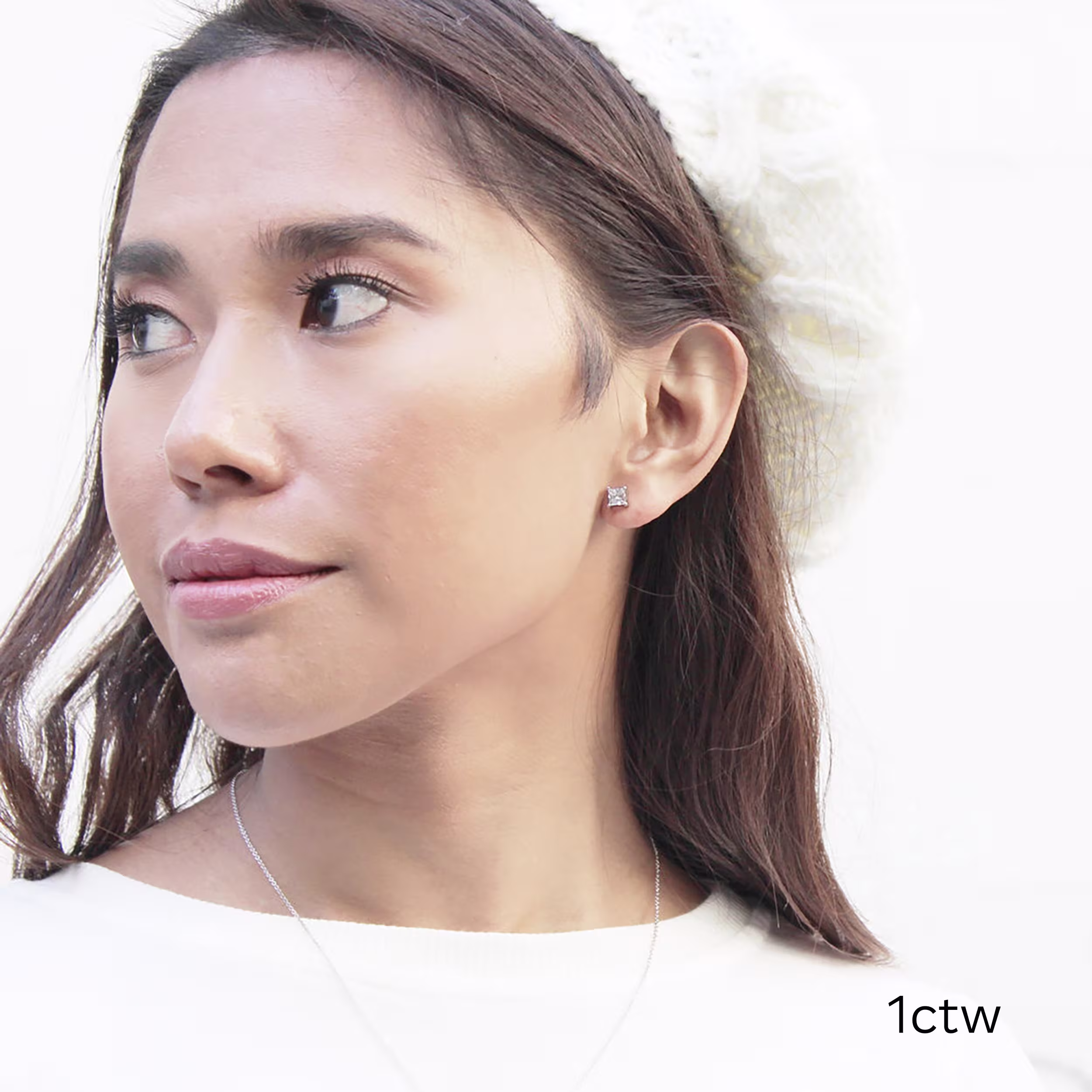 one carat total weight princess cut stud earrings in white gold platinum metal made with lab grown diamonds ADA Diamonds ad design number 002