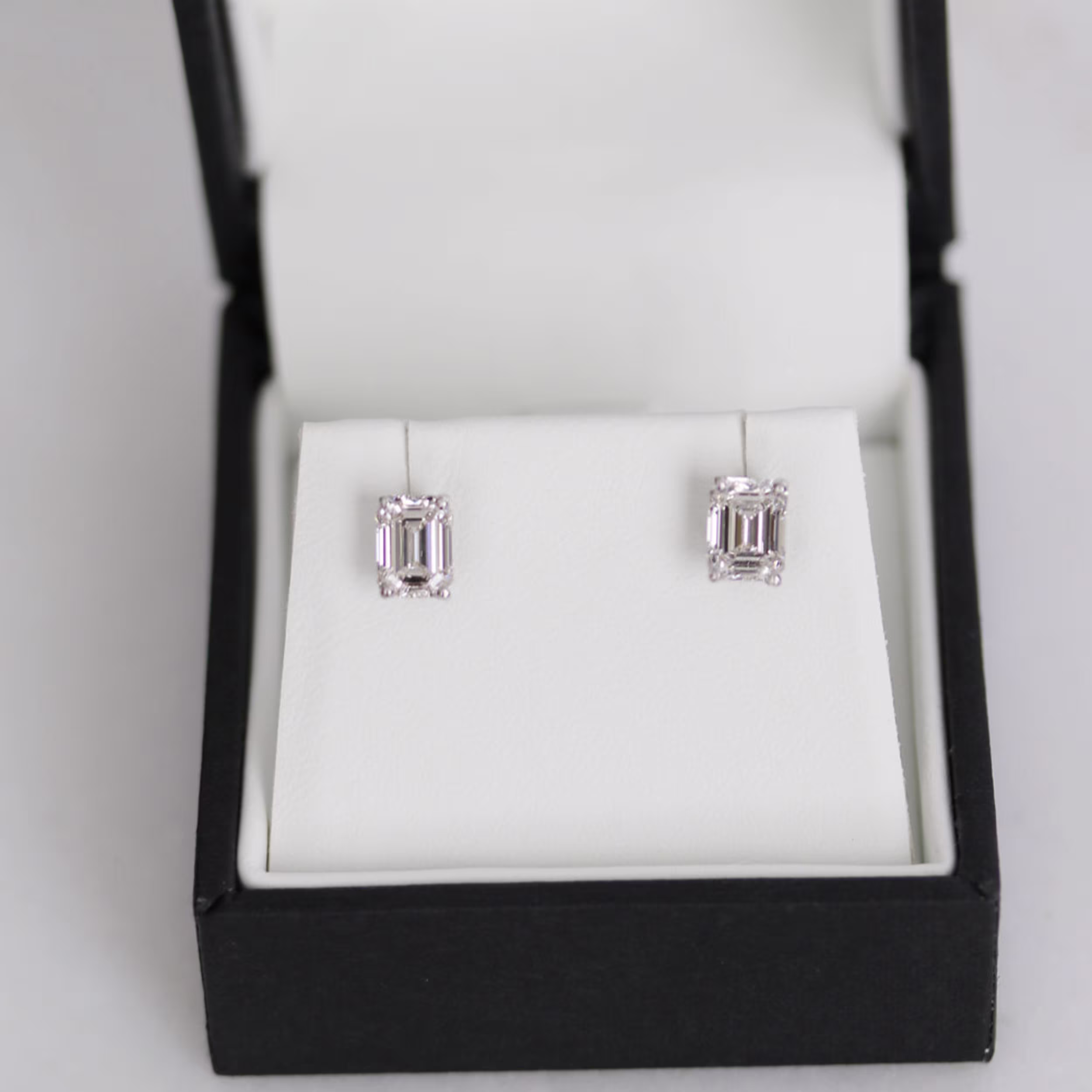 Hand Selected 1.4 Carat Lab Diamonds set in Platinum Emerald Cut Diamond Stud Earrings (Main View)